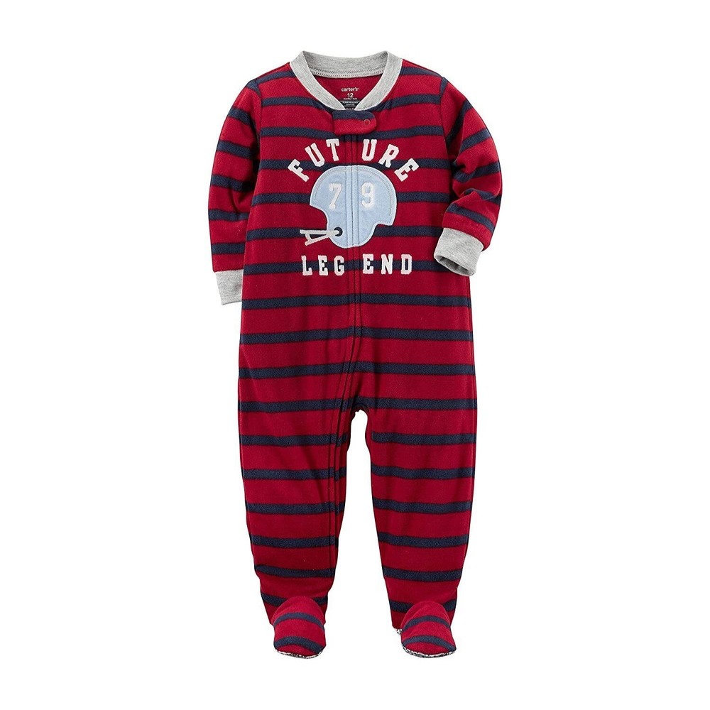 NEW Carter's Baby Boys Football Helmet Plush Fleece Red Pajama Sleeper Size 6 M